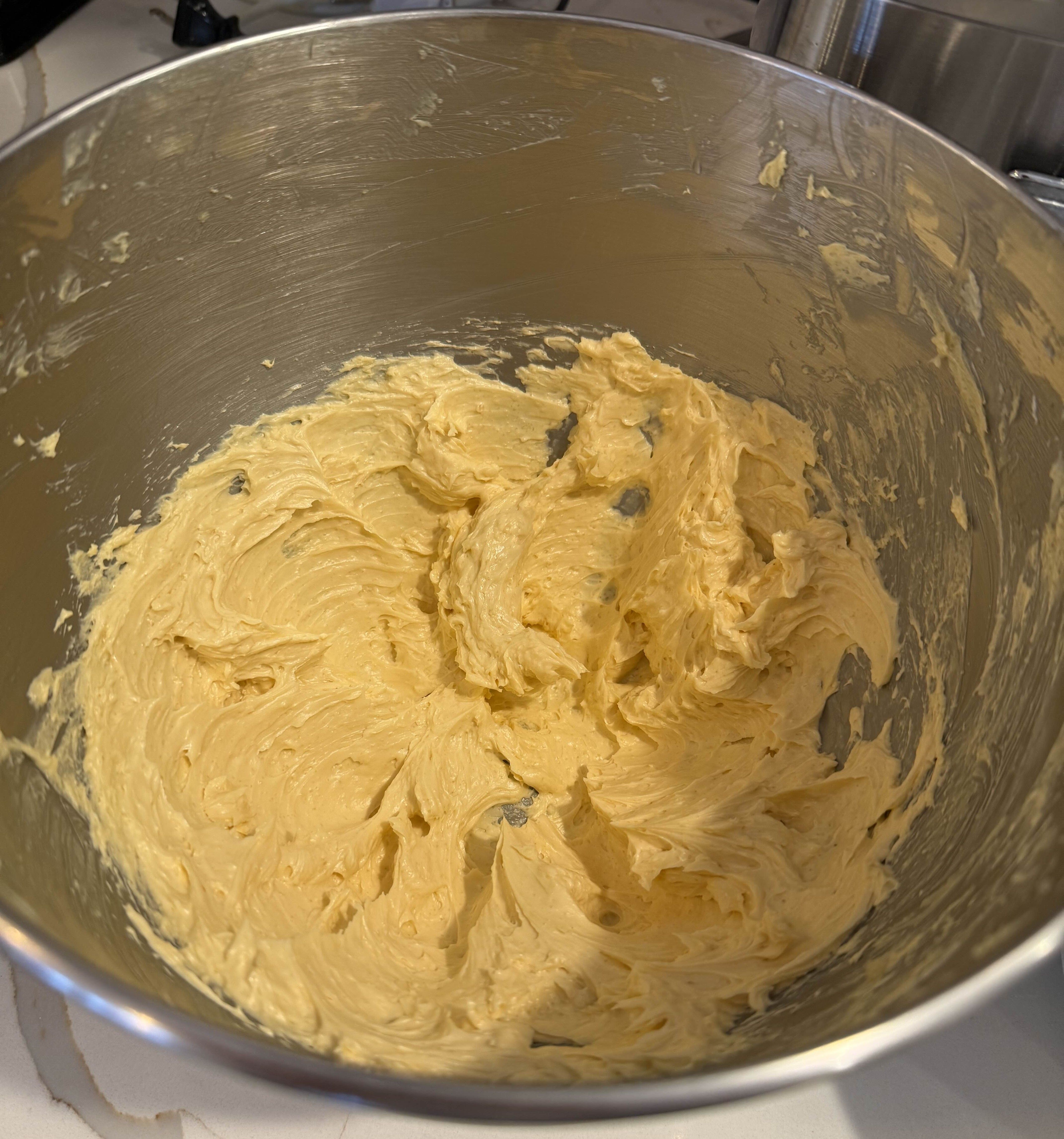 Whipped butter in the bowl of a stand mixer
